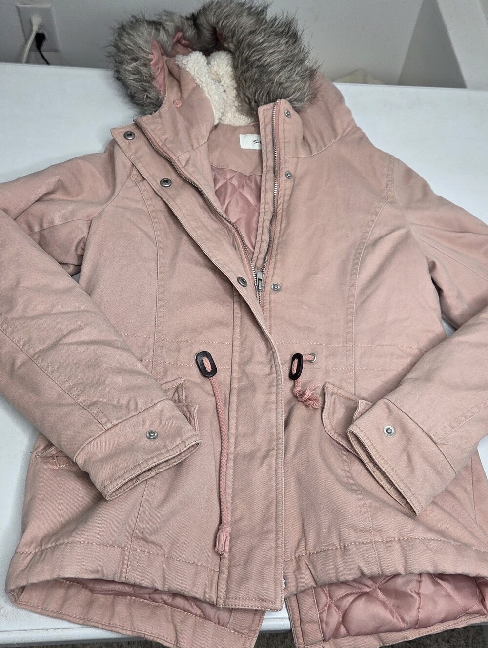 Sebby XS Dusty Pink Faux Fur Hooded Utility Parka Coat